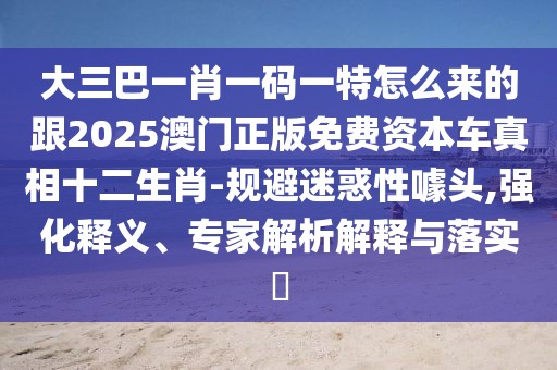大三巴一肖一碼一特怎么來的跟2025澳門正版免費資本車真相十二生肖-規(guī)避迷惑性噱頭,強化釋義、專家解析解釋與落實?